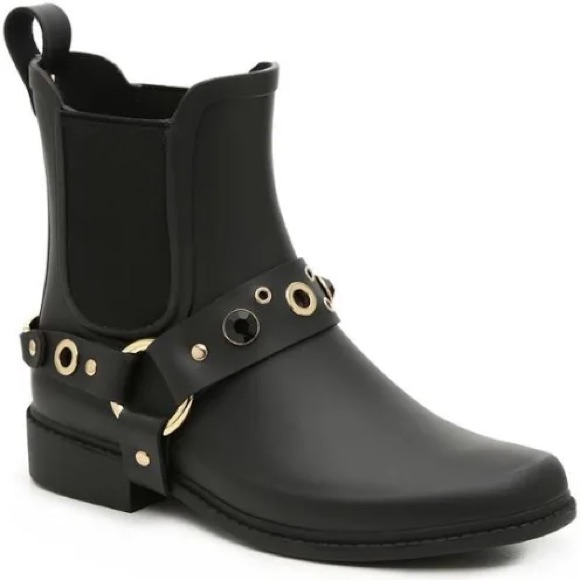 Karl Lagerfeld Rubber Rain Boots Black Gold Hardware Women’s Size 9 Nwot Or Box